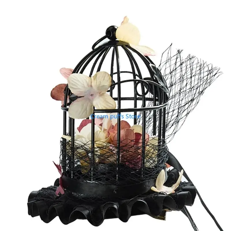 

50LE Dramatic Birdcage Flower Hat with Hair Clip For Themed Parties And Evening Wear