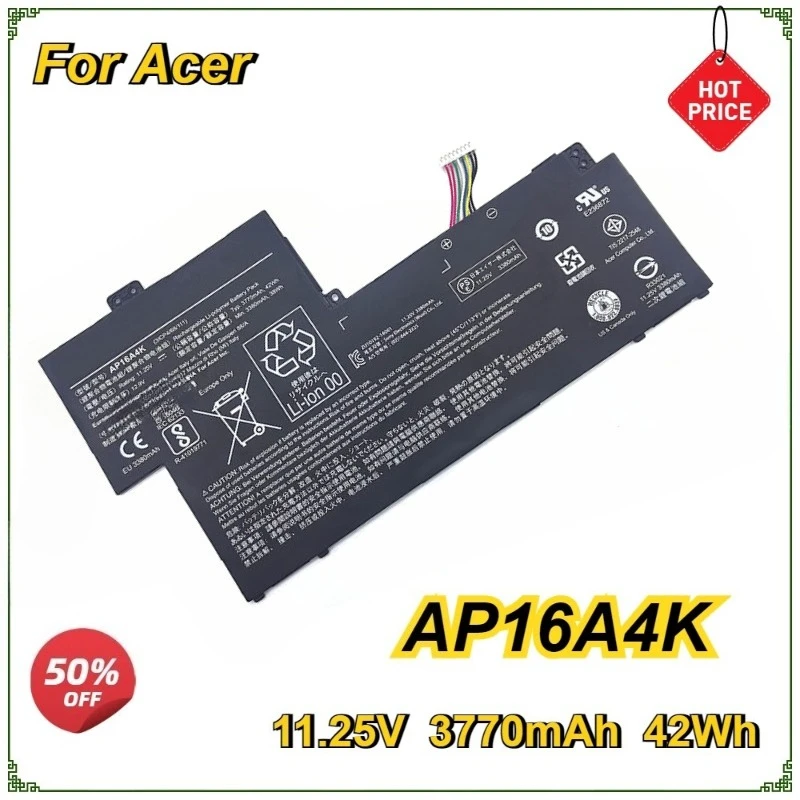 

AP16A4K Laptop Battery for Acer Swift ASPIRE 11 AO1-132 SF113-31-P865 SF11 NE132 N17P2 N16Q9 KT.00304.003 11.25V 3770mAh 42Wh