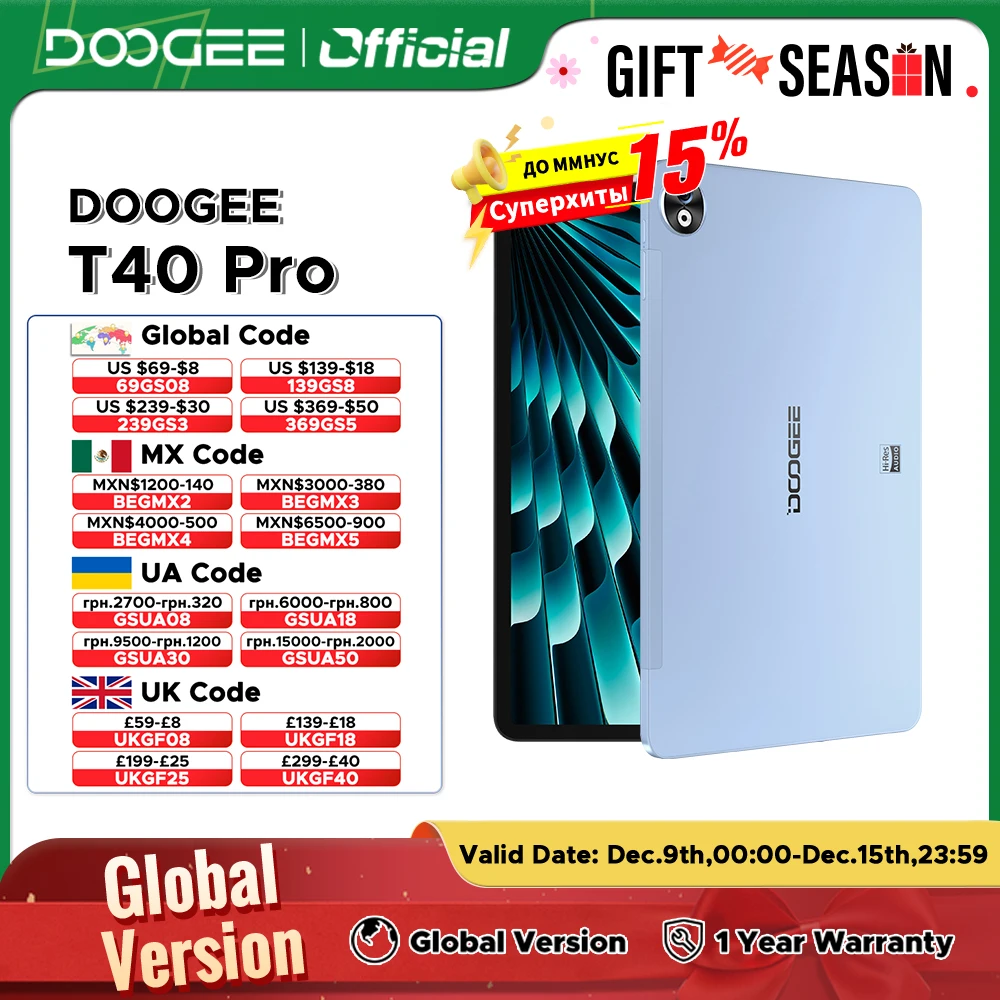 Планшет DOOGEE T40 Pro, 12 дюймов, IPS, 2,4K, 20 ГБ (8 + 12), 512 ГБ, Android 14 Helio G99, 6 нм, 10800 мАч, 18 Вт, четырехместный зарядный динамик,