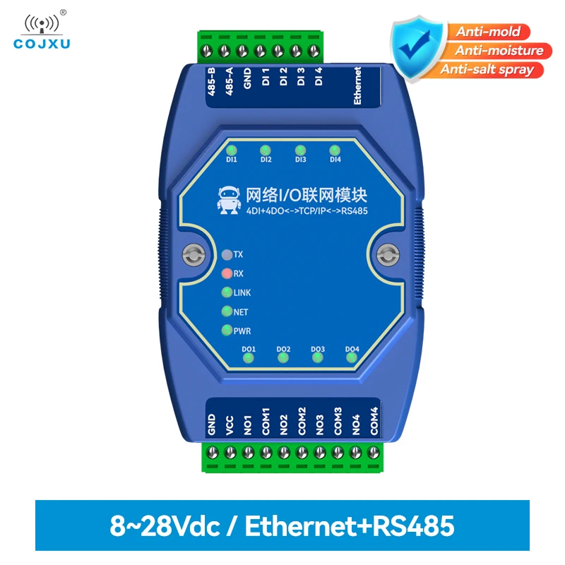 

RS485 RJ45 Ethernet I/O Networking Module 4DI+4DO Support Modbus Gateway TCP RTU DC 8-28V Industrail Standard ME31-AXAX4040