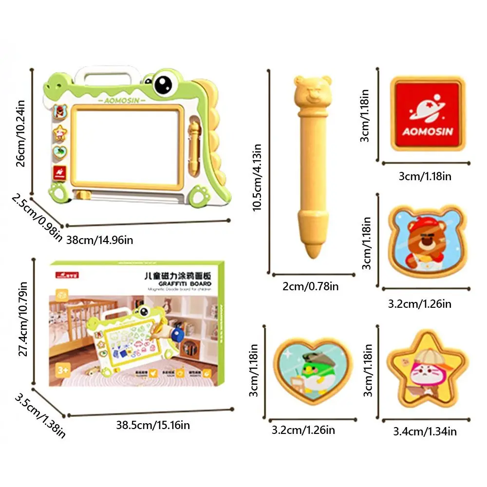 Portable Cartoon Dinosaur Kids Drawing Pad Plastic 4 Stamps Doodle Board Pink Green 1 Pen Magnetic Board Toys Early Education