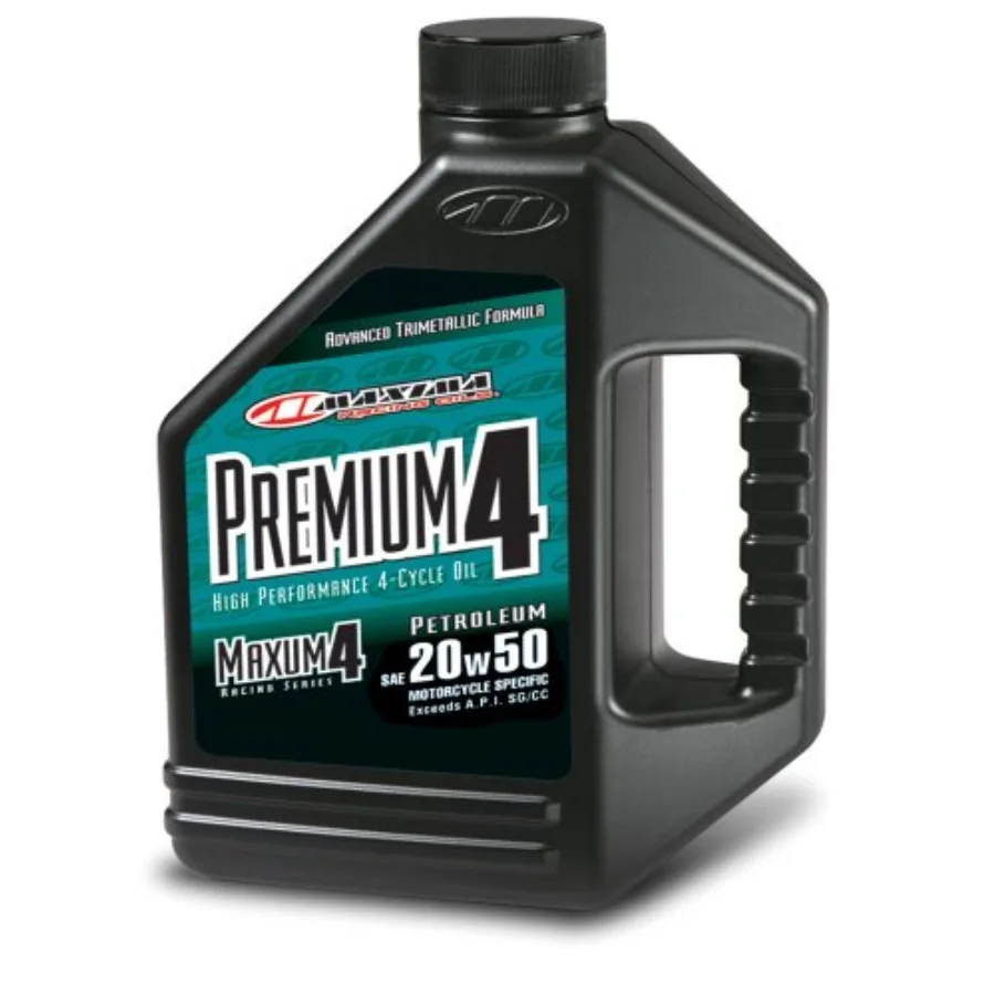 Óleos de corrida Maxima 359128-2PK Premium 4 20W-50 Óleo de motor de motocicleta Garrafa de 1 galão 2 pacotes para aumento de equitação de alto desempenho
