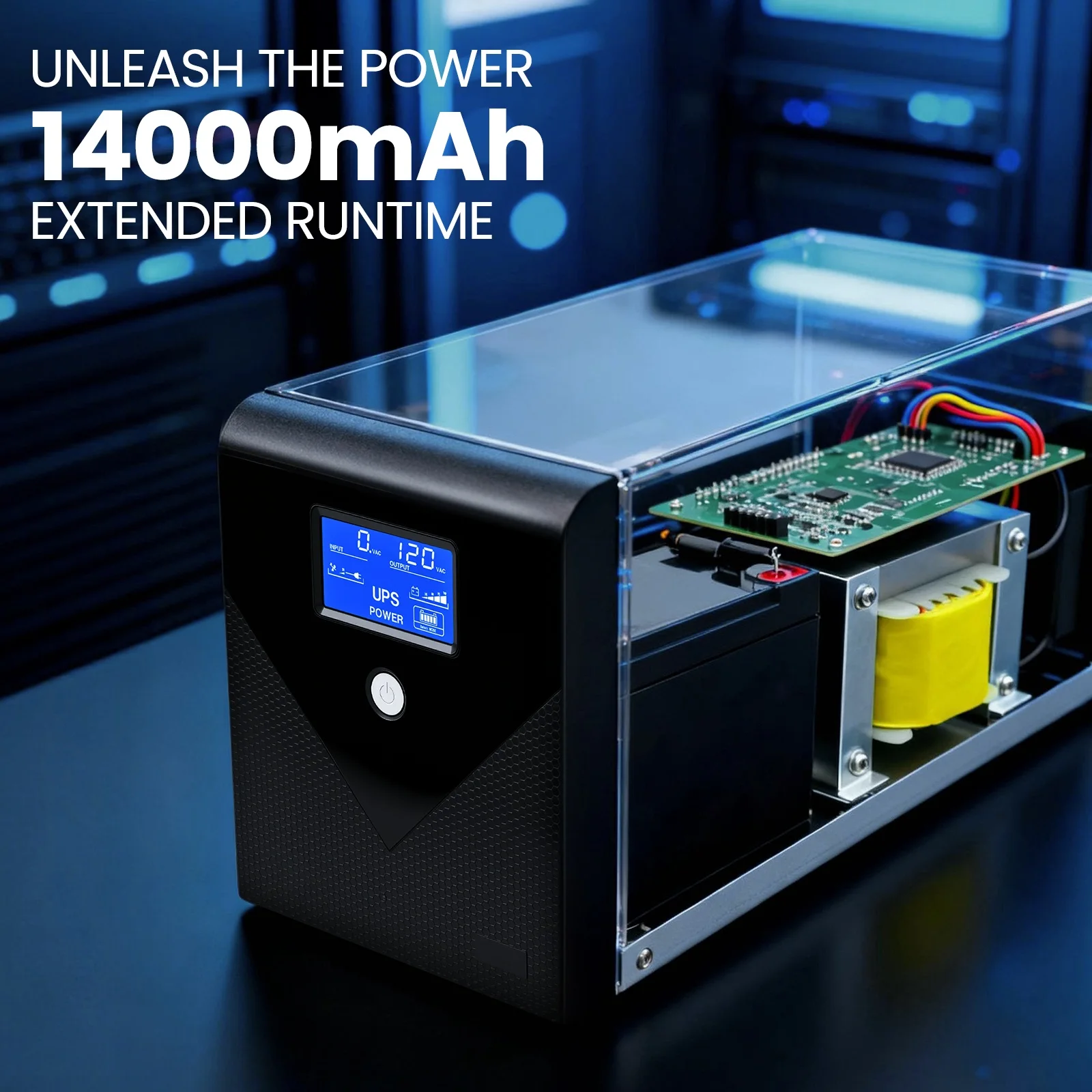 1200VA UPS Power Supply 720W Battery Backup Power Uninterruptible with 4 Outlets Ports and LCD Display Simulated Sine Wave