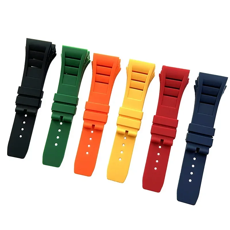 For RICHARD MILLE RM055 RM011 Series Waterproof Wristband Convex Mouth 25mm Soft Comfortable Rubber Watch Strap Watch Bracelet