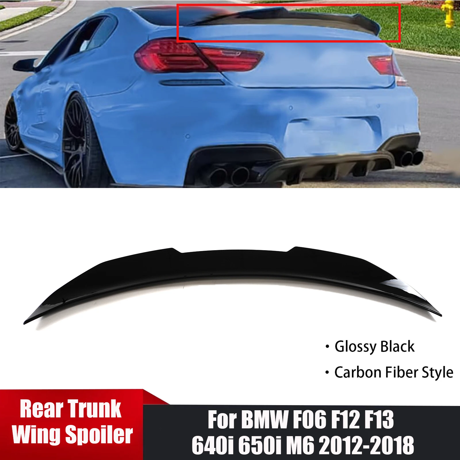 

For BMW F06 F12 F13 640i 650i M6 2012-2018 Car Rear Trunk Wing Spoiler Body Kit Auto Accessories Glossy Black/Carbon Fiber Style