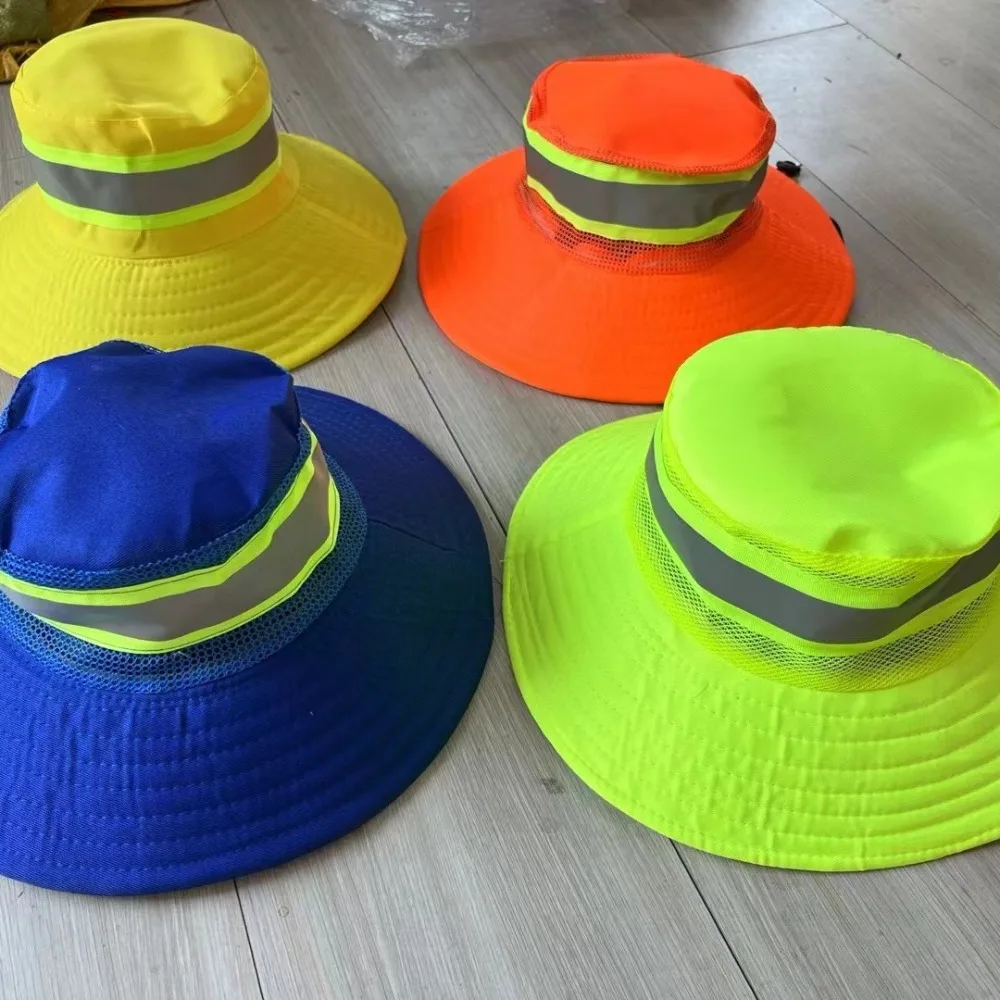 

Fluorescent Green Mesh Boonie Bucket Hat for Women Men Outdoor Uv Protection Sun Hat Reflective Strip Security Beach Fishing Cap