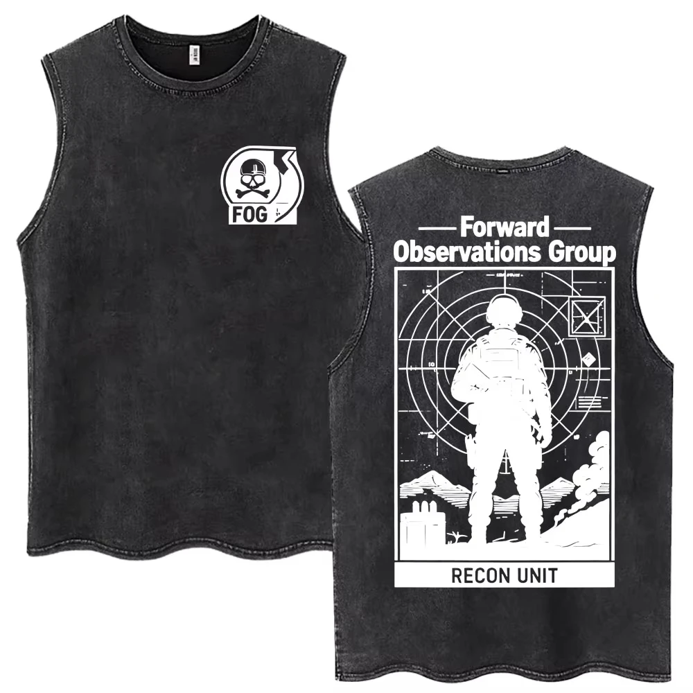 2026Men Vintage Outdoor Explorer Radar Drone Graphic Tank Top Washed Black Sleeveless Tee Retro Adventure Streetwear Cotton Vest