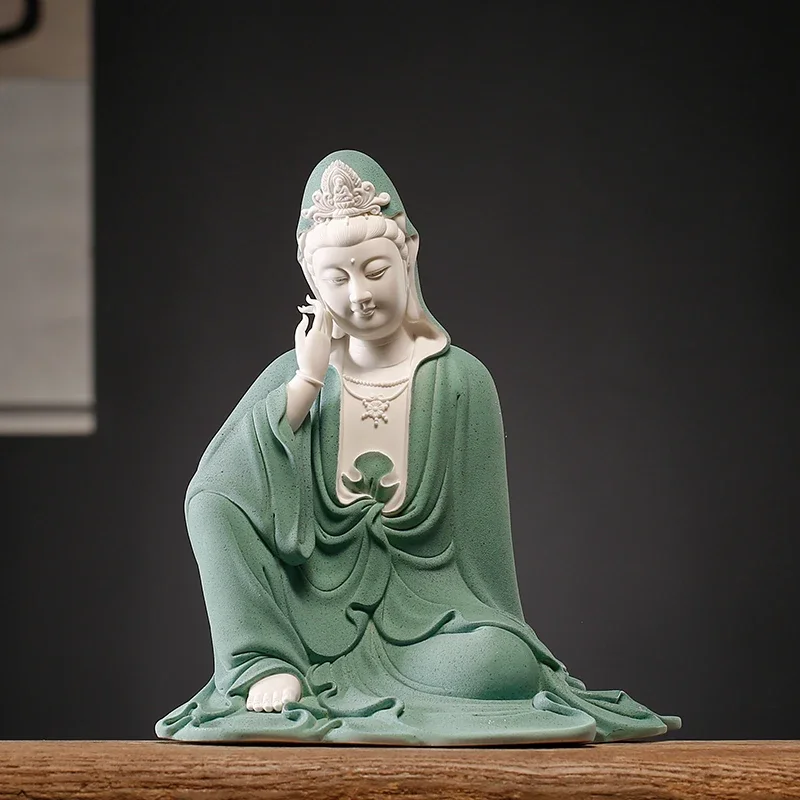 Ceramic Water Moon Free Guanyin Ornament, Chinese Living Room Entrance Bogu Frame, Buddha Statue Home Crafts