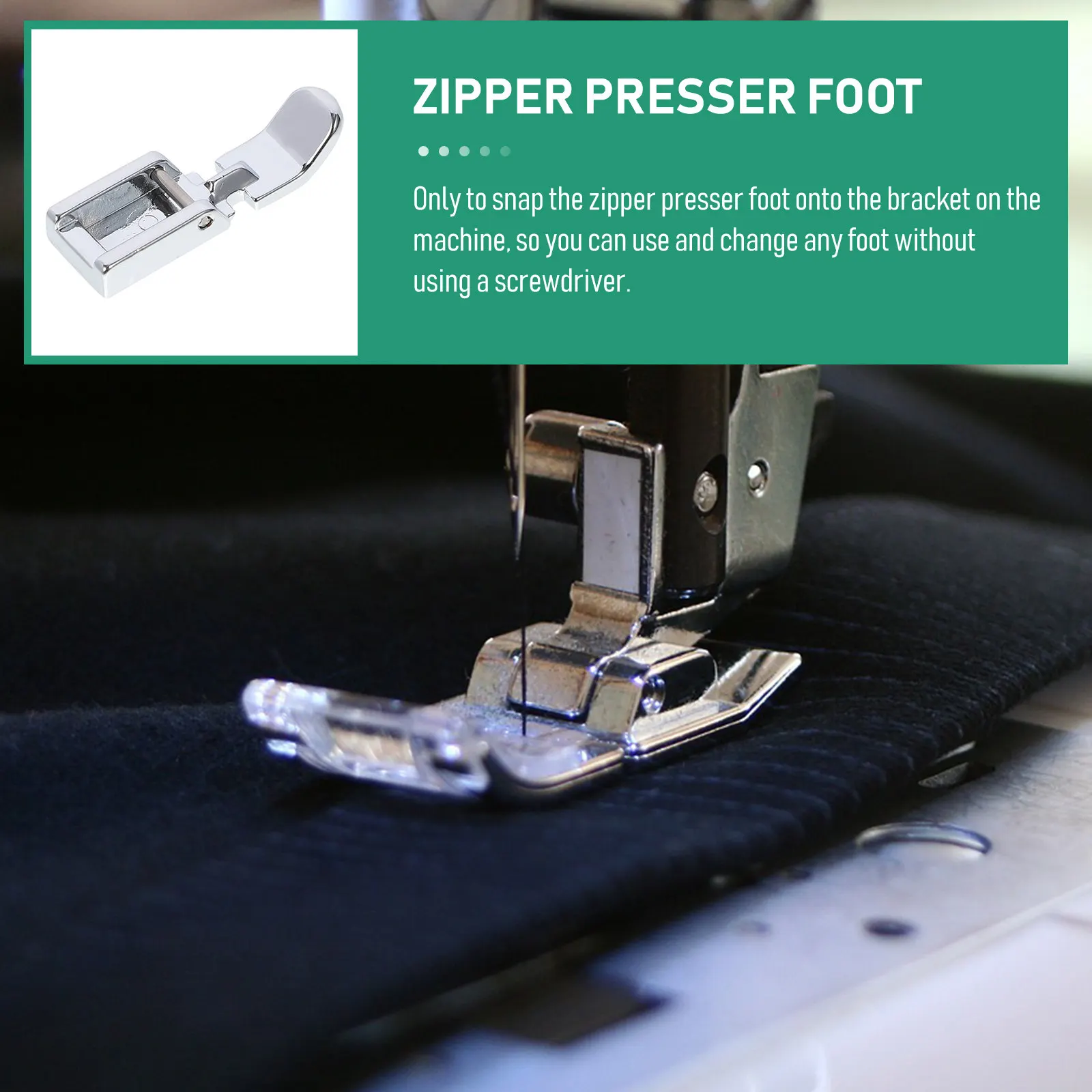Hard Metal Narrow Clip-on Zipper Presser Foot for Sewing Machine Design Presser Foot Fits Tool-Free