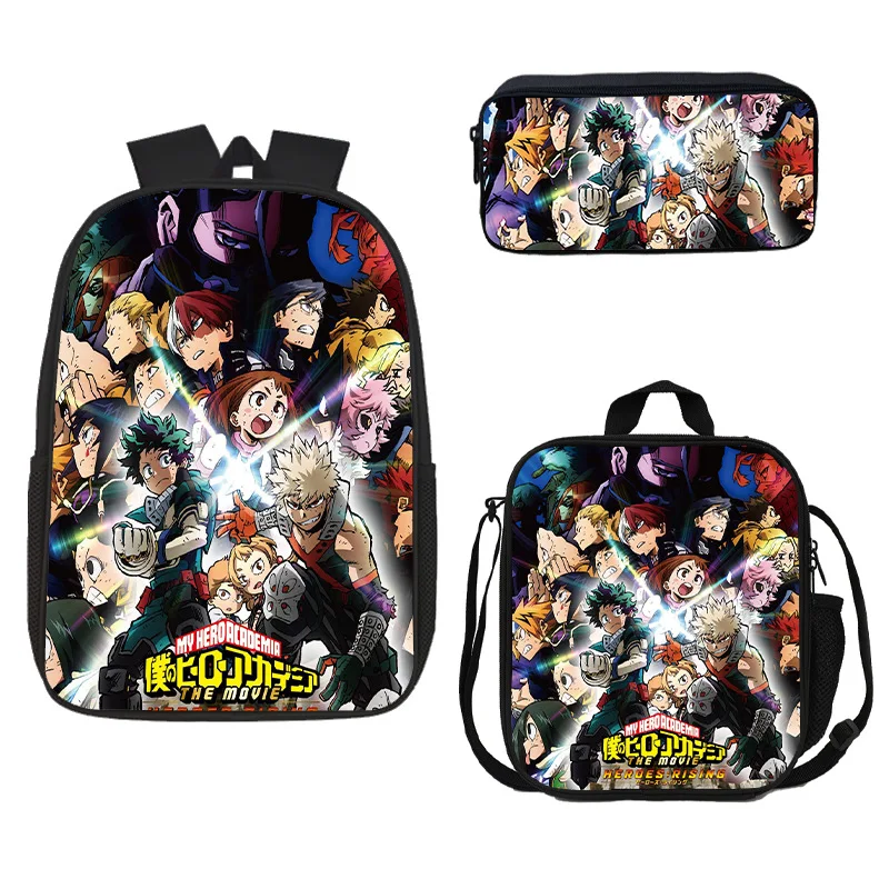 New My Hero Academy backpack three piece set nylon high-quality printed backpack shoulder bag shoulder bag pencil case