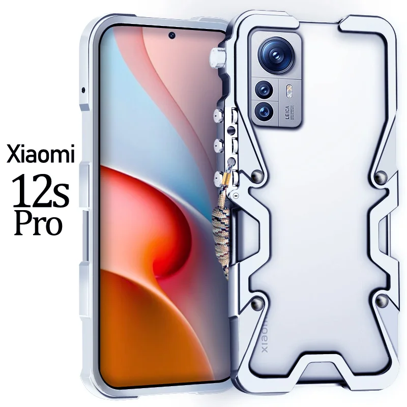 Luxury Armor Metal Aluminum Phone Cases Bumper For Xiaomi MI 12 12s 12t Pro Lite Cover Mechanical Purely Handmade Skull Case