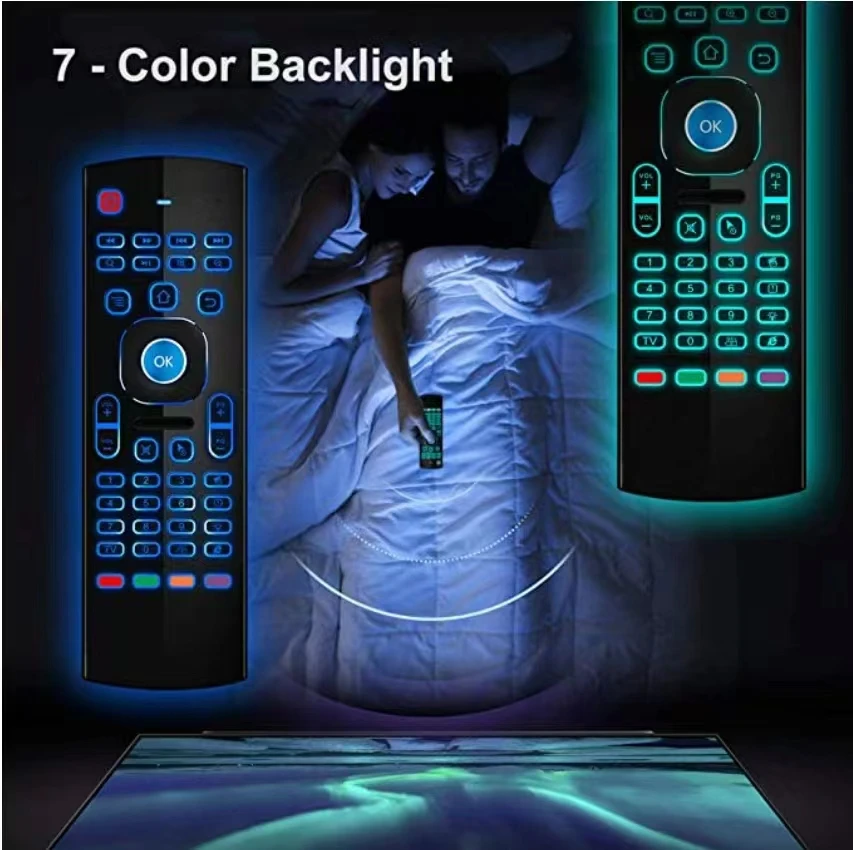 MX3 Dual Side RGB Lit Air Mouse Gyro Tracking IR Learning Wireless Media Device Controller