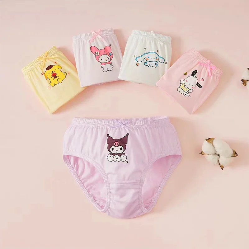 5pcs/Box Cotton Girls Panties With Cute Sanrio Character Kuromi Cinnamoroll Girls Briefs Comfortable Children Triangle Underwear