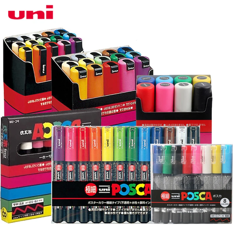 

UNI POSCA PC-1M PC-3M PC-5M POP Poster Advertising Pen Hand-Painted Comic Drawing Round Head Water-Based