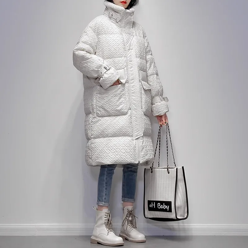 Spliced Lamb Down Jacket Women's Parker 2025 Winter New Korean version Stand collar 90White duck down Coat Female Long Overcoat