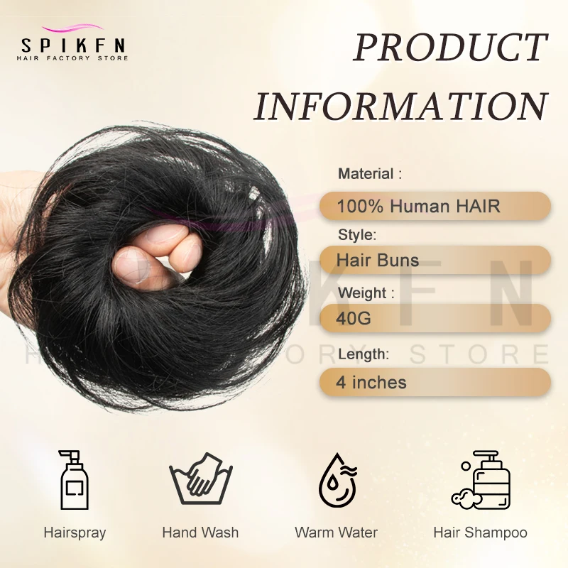100% Human Hair Chignon Donut Bun Pad, Natural Real Human Hair High Side Bun, Trend Updos for Medium Length Hair Women