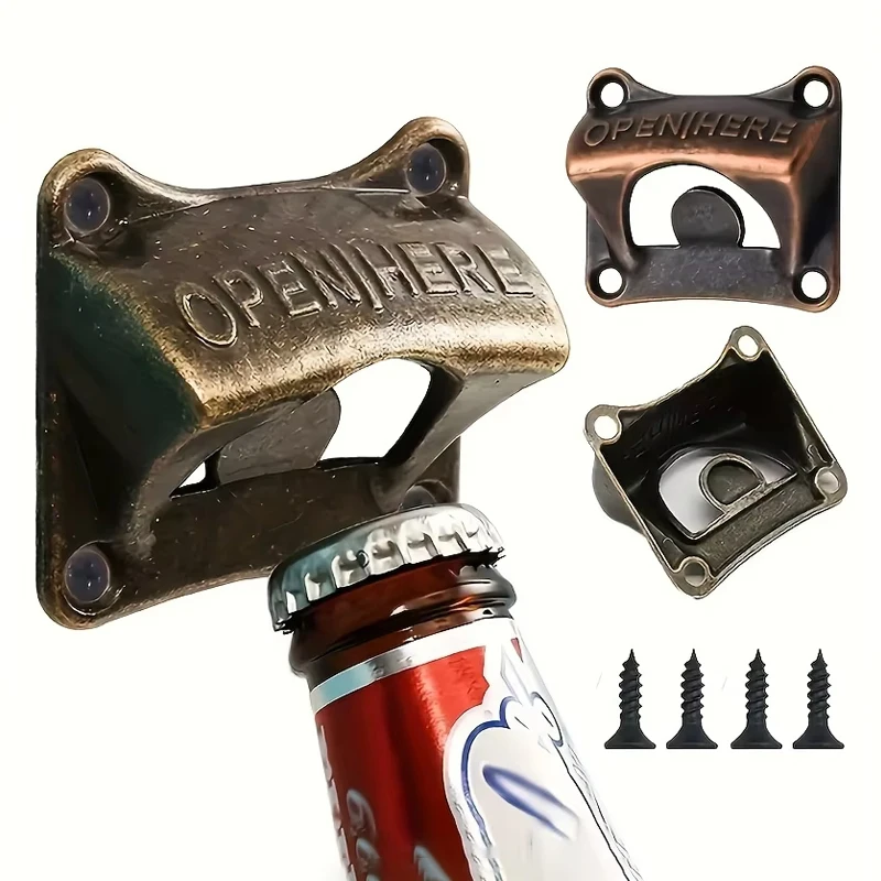 

1pcs Corkscrew Vintage Bronze Wall Mounted zinc alloy Drink milk Wine Beer Soda Bottle Cap Opener Bar Accessories Kitchen Tool