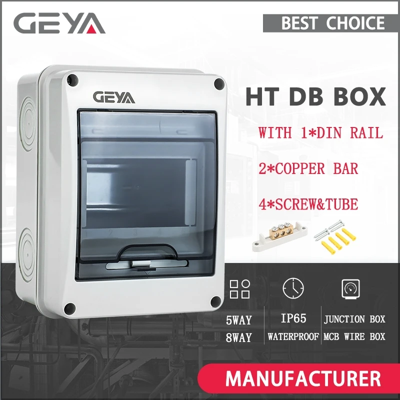 

GEYA 5/8Ways Waterproof Electrical Distribution Box with Copper Bar Circuit Breaker MCB Power Plastic Junction Wire Box