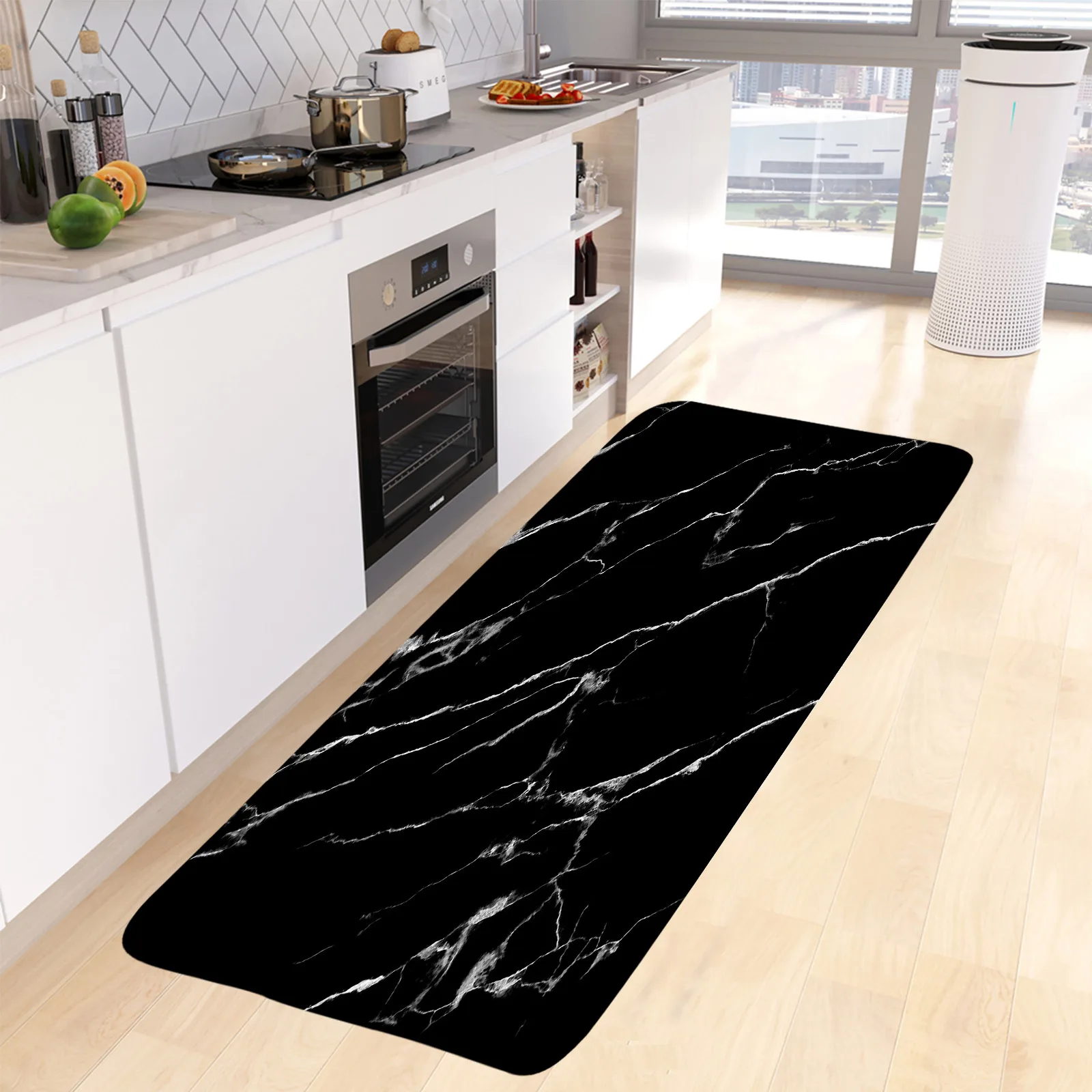 Abstract Marble Kitchen Floor Mat Black Blue Green Modern Geometric Design Room Long Carpet Home Decor Anti-slip Rugs Bath Mats