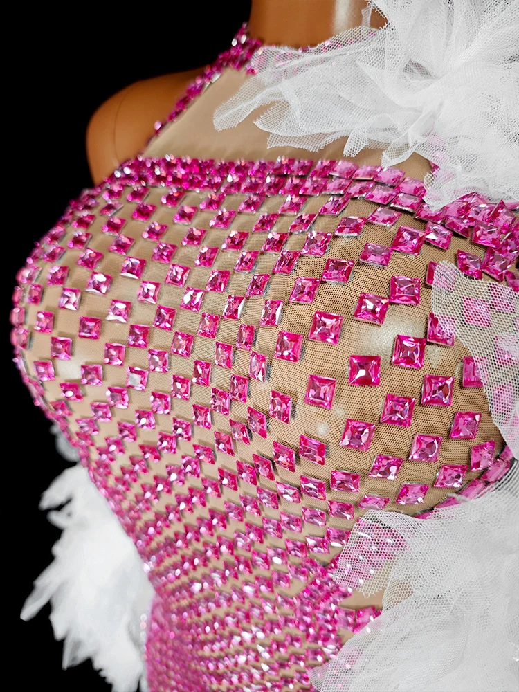 Nuevo Vestido corto brillante con diamantes de imitación, verde y rosa, conjunto de 2 uds., falda, Mini vestido, fiesta de celebridades, cumpleaños, graduación, baile, DJ, ropa para espectáculo en escenario