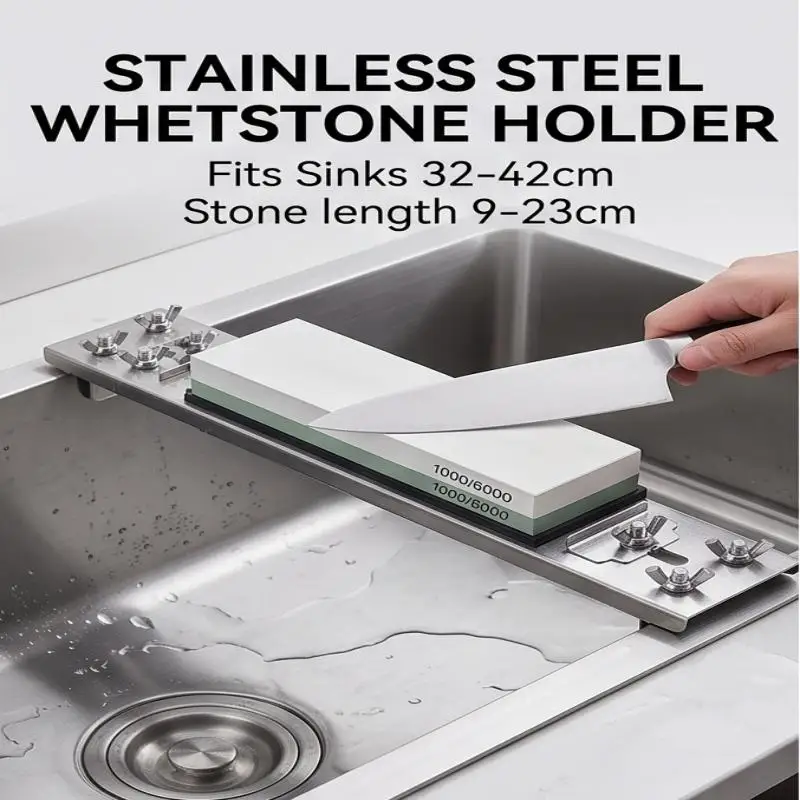 HOMEFISH Sink Sharpening Stone Holder Adjustable Anti-Slip Sink Whetstone Grinder Rack Sharpener Grindstone Accessories