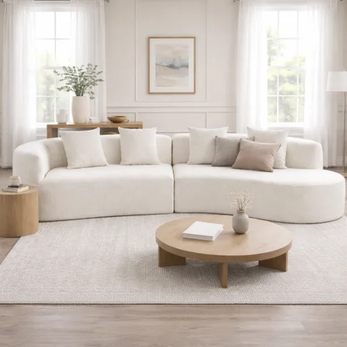 

#Modern L-Shape Sectional Sofa Set With Curved Design 2-Piece Chenille Modular 4 Pillows Plush Sponge Spring