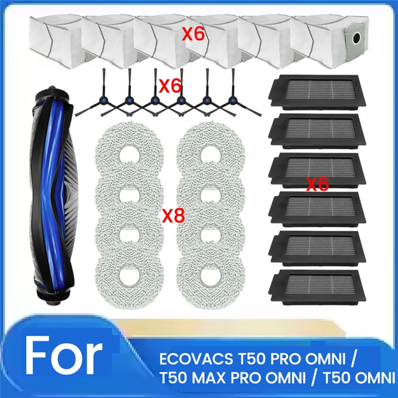 DHIPP-Essential 27PCS Replacement Kit For Ecovacs Deebot T50 Max Pro/T50 Pro Omni - Brushes, Filters, Dust Bags, Mops