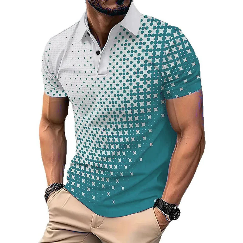 

New European and American Men's Summer Casual Short Sleeved Polo Shirt with 3D Printed Polka Dot Pattern Male shirt Men clothing