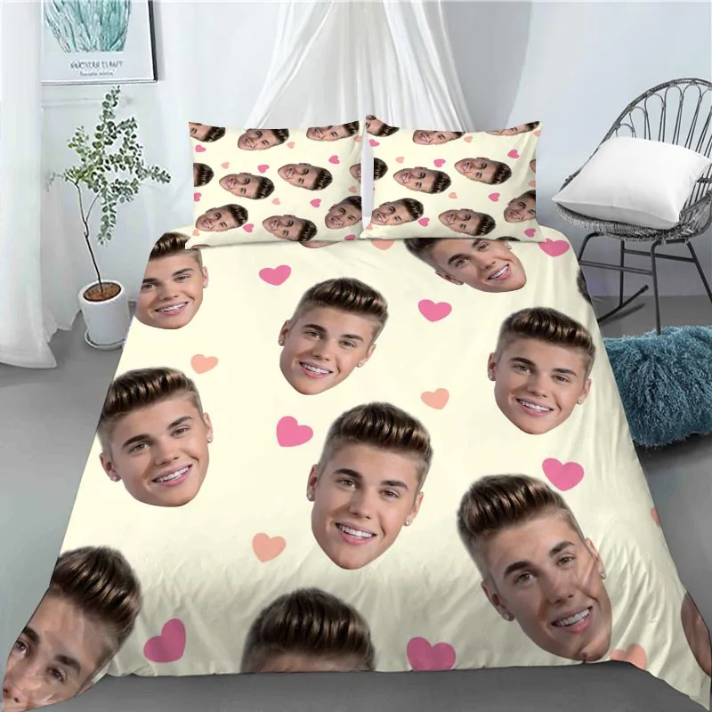 Custom Family Boy Kid Set Duvet Cover Set Justin Bieber 1 Duvet Cover 2 Pillowcases Polyester Fabric Bedding Set 1014