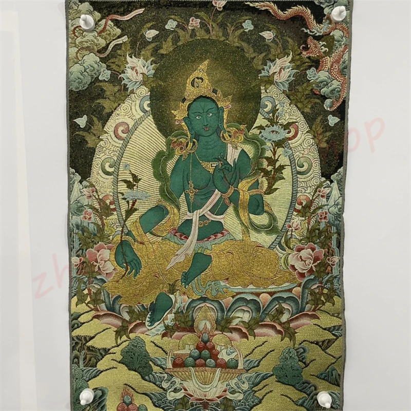 

Tantric Tangka, Green Tara, Exquisite Home Decoration, Religious and Folk Auspicious Decoration