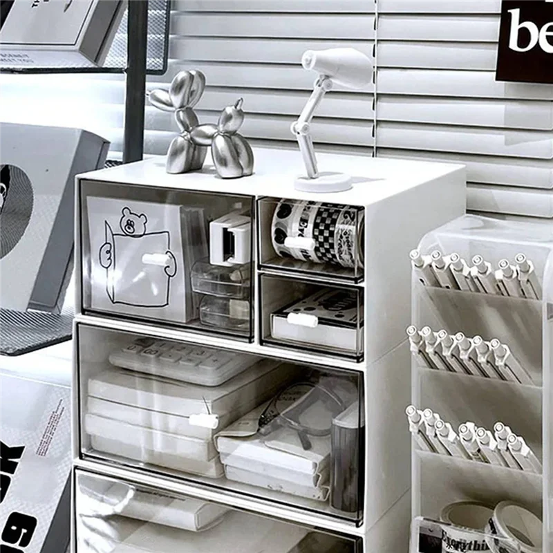 منظم سطح المكتب البسيط، لوازم مكتبية صغيرة من البلاستيك الشفاف، ترتيب محطة عمل المكتب Ra...