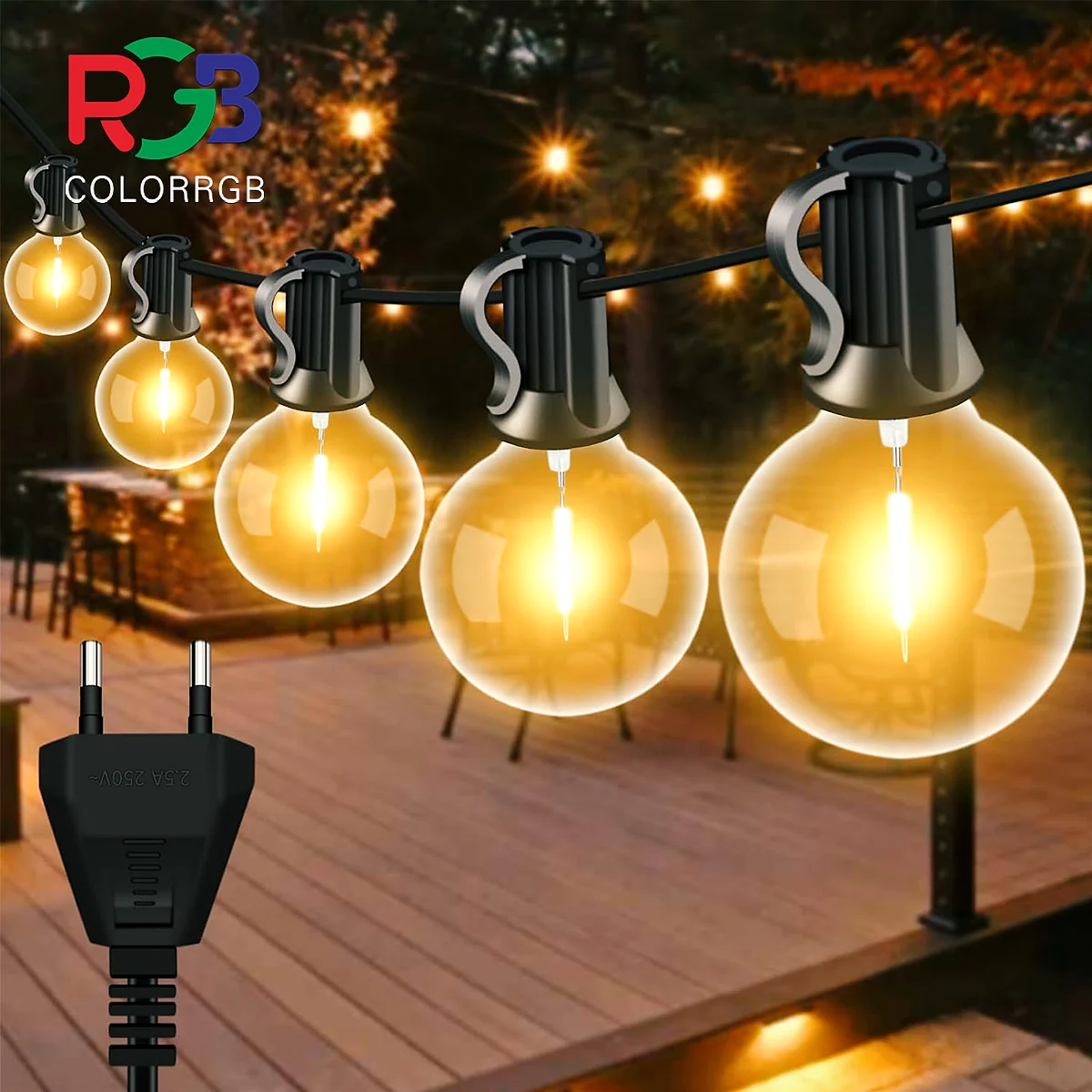 Outdoor LIGHT, 15M LED light string with 50 light bulbs, IP44 waterproof outdoor and indoor decorative light  used for garden