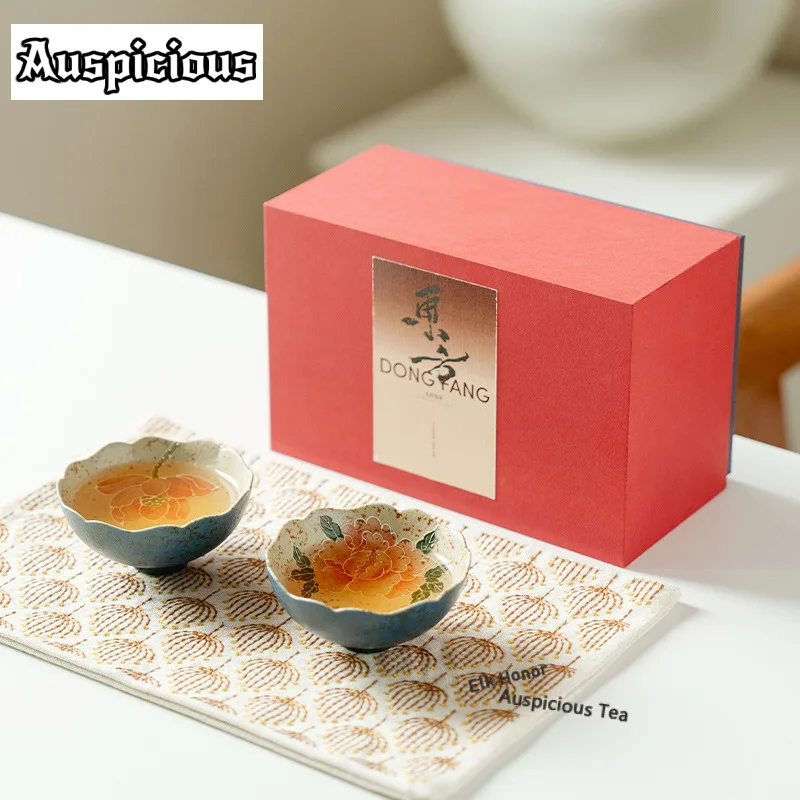 

2 шт./компл., чайная чашка с ручной росписью в форме лотоса и пиона, винтажная чайная чаша, набор чашек, чашка с ароматом для дегустации чая, чашки Jianzhan Master