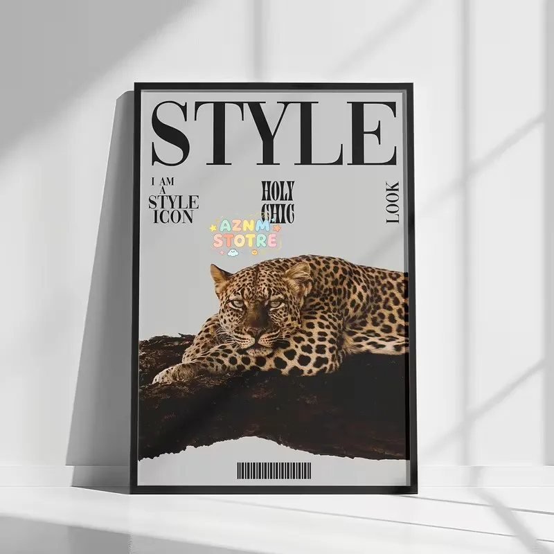 Canvas Poster with Modern Leopard Print Magazine Style Art-printed I Am The Saint God Design Decorating The Living Room Walls