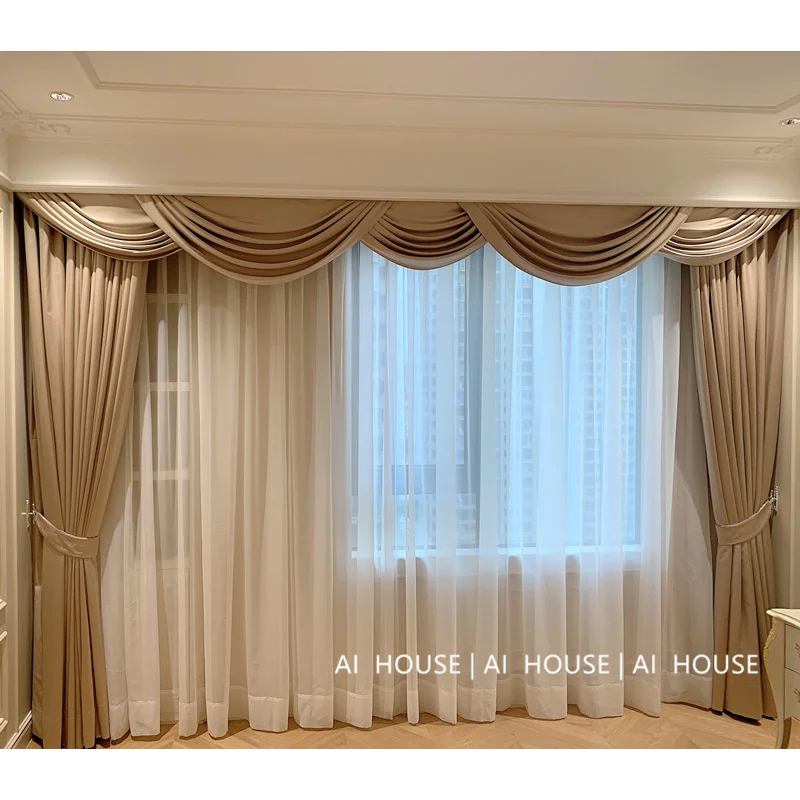 Tende eleganti francesi per soggiorno Luxury Australian Fleece Milk Tea Cortina Shade Shading tende Valance Tulle Home Custom