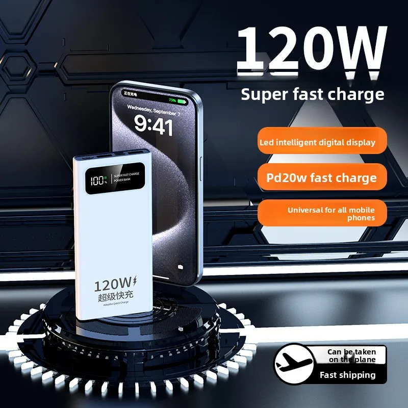 

Power Bank для мобильного телефона высокой емкости 20000 мАч со сверхбыстрой зарядкой 120 Вт, внешним аккумулятором, подходит для большинства электроники