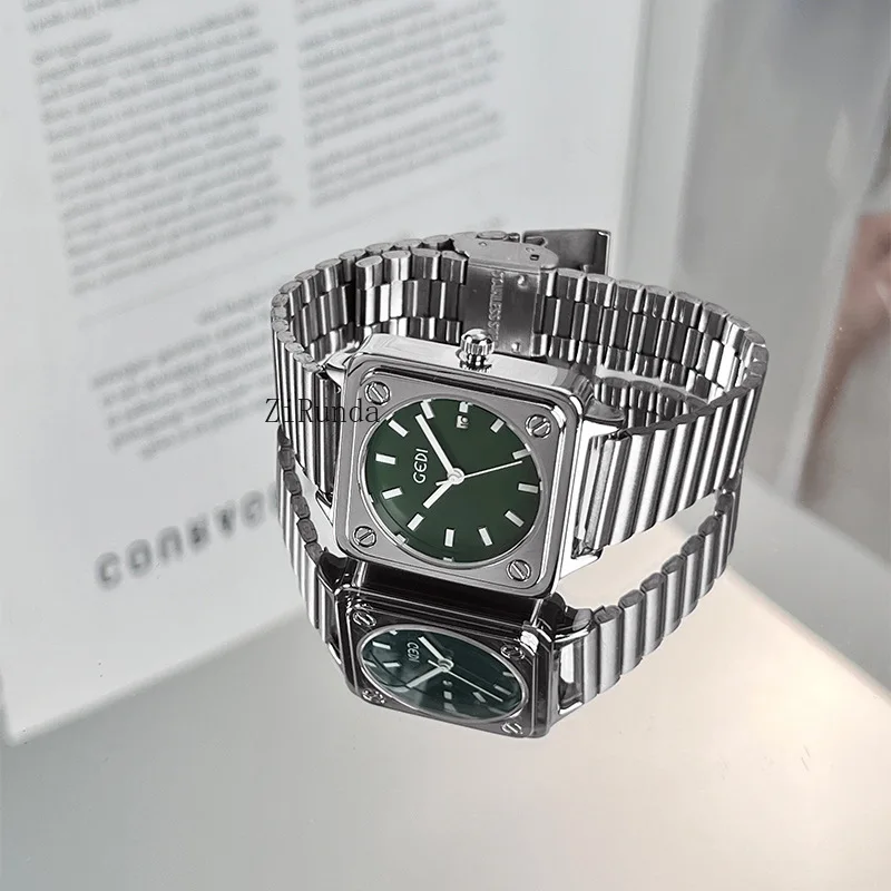 ساعة نسائية بسيطة صغيرة من الطوب الفضي ساعة مربعة راقية مقاومة للماء بحزام فولاذي كوارتز #6