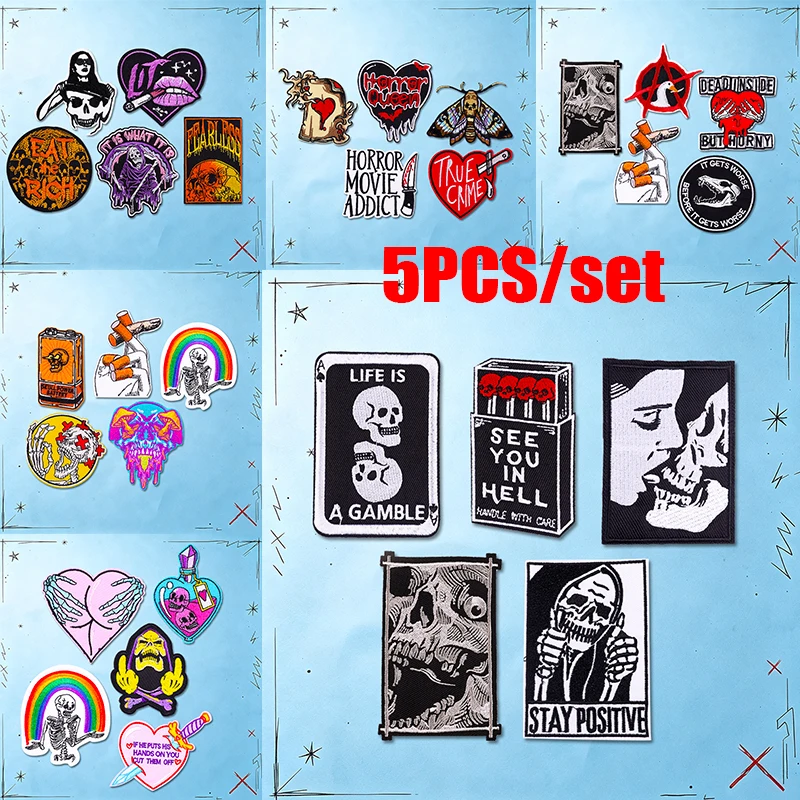Iron On Patch - Conjunto de 5 Patches de Caveira