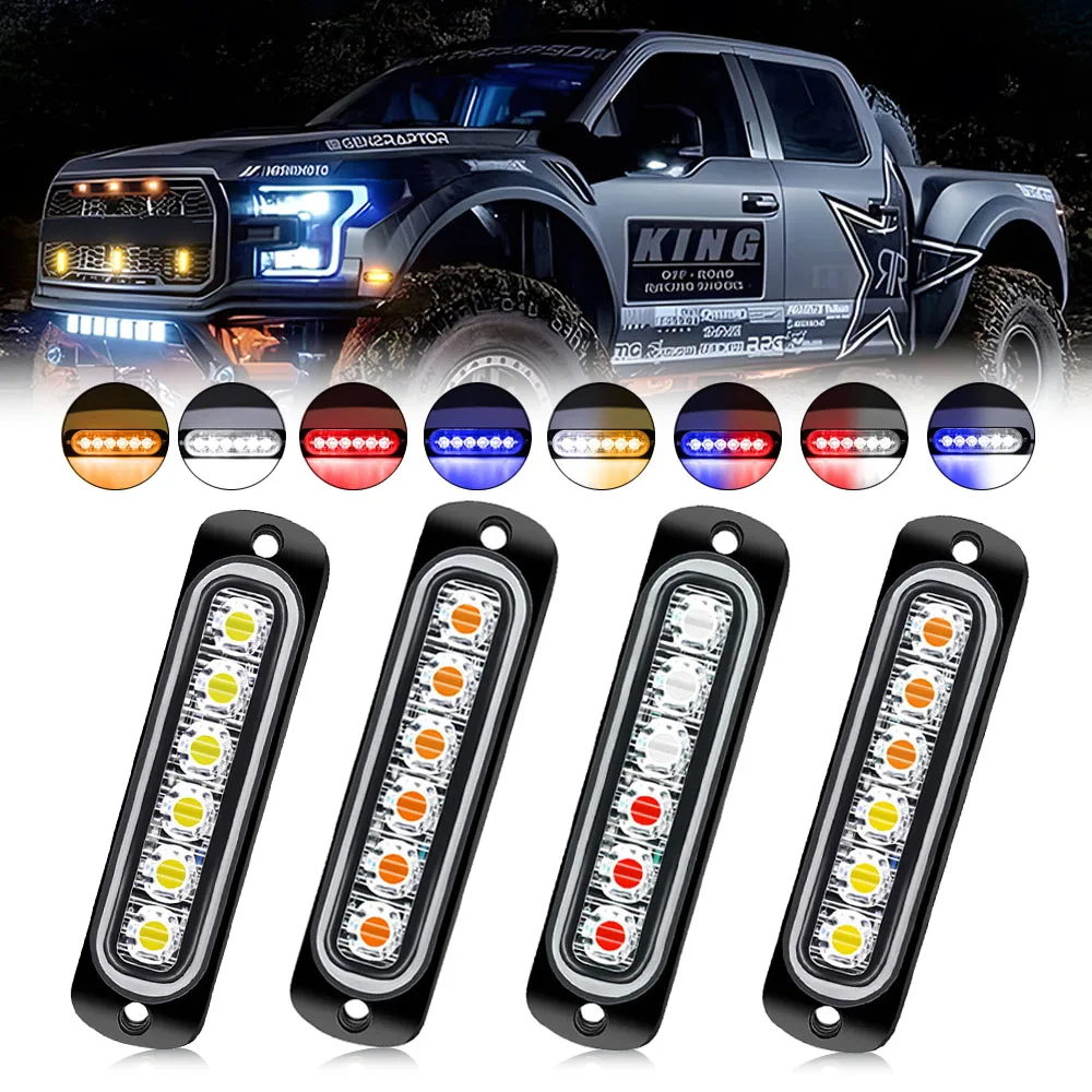 YSY 1pcs Led Strobe Warning Light Strobe Grille Flashing Light Bar Motocycle 6led Car Beacon Lamp Amber Traffic Light 12V Light