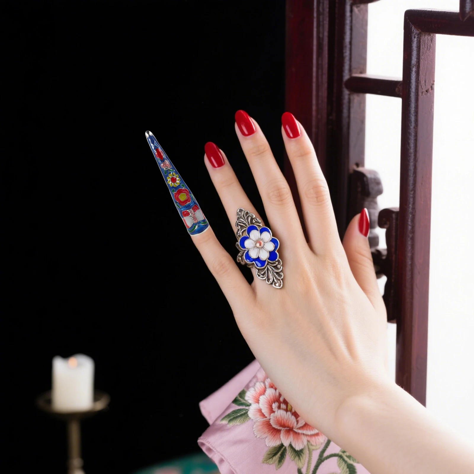 

2 шт., костюм древней королевы, кончики пальцев, съемные накладные кончики ногтей с ручной гравировкой для косплея, танцевального маскарада, Хэллоуина