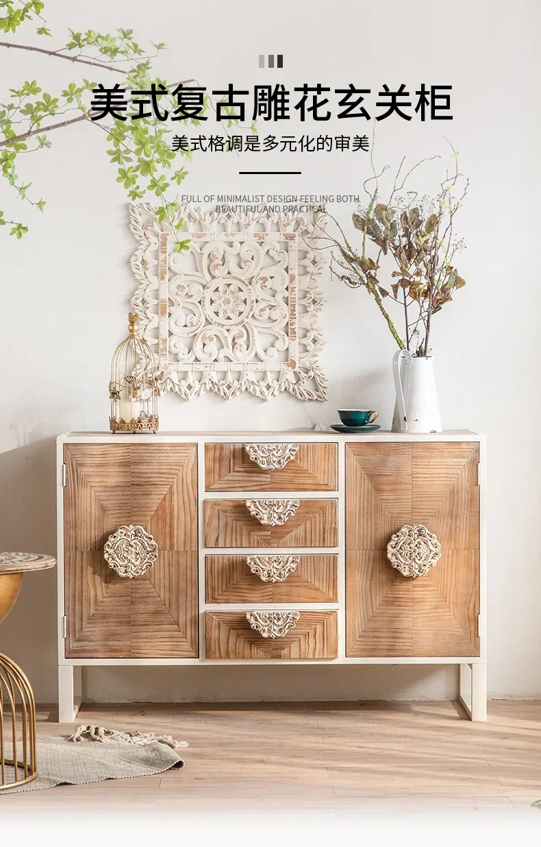 

new American-Style Iron Storage Cabinet Floor Sideboard Cabinet Solid Wood Home Living Room Curio Cabinet Wall-Mounted furniture