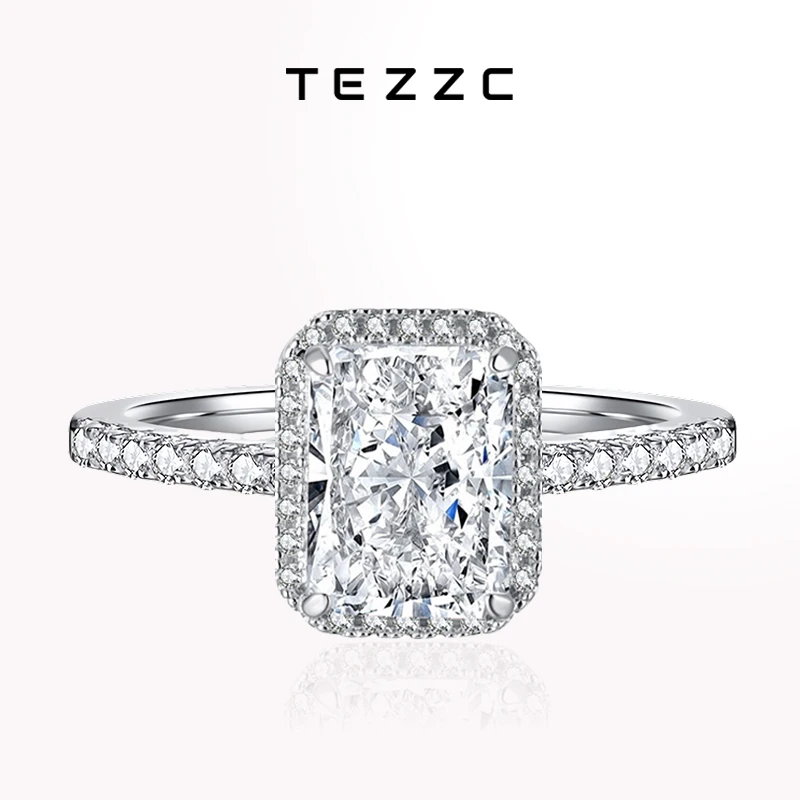 

Tezzc 1ct 2ct Moissanite Ring 925 Sterling Silver with Gold Plated Radiant Emerald Cut Lab Diamond Wedding Party Rings For Women