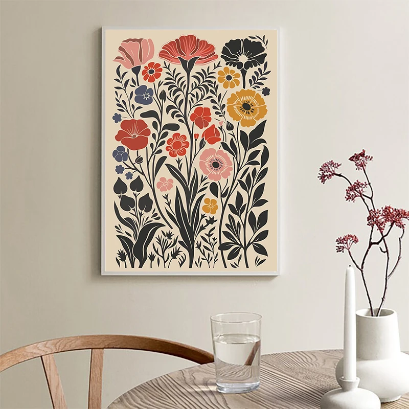 Minimal Wildflower Bouquet Illustration Floral Posters and Print Canvas Painting Aesthetic Wall Art Pictures for Room Home Decor