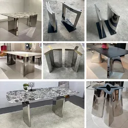 Lichte Eettafel Beenbeugel, Moderne En Eenvoudige High-End Roestvrijstalen Tafelpoten, Marmeren Luxe Stenen Metalen Voet