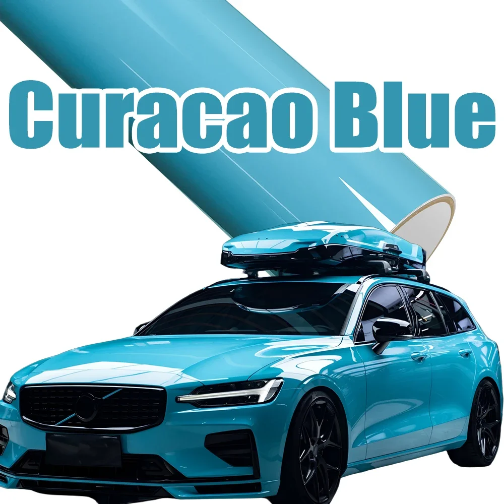 Película de vinilo azul Curacao de cristal PET de alto brillo, película adhesiva para coche, pegatina para motocicleta, accesorios de envoltura de vinilo para adhesivo para vehículos