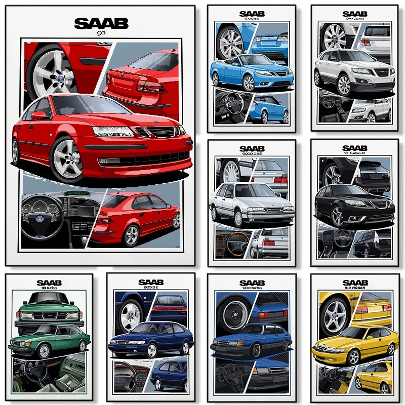 Classic Vintage Sa-ab Poster Luxury Brand Coupe Cars Canvas Painting Wall Art Kids Man Gift Room Office Home Garage Decor Mural