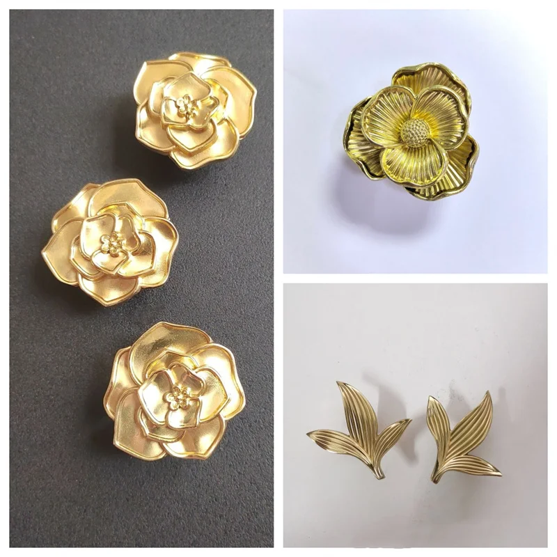 Pure Copper Furniture Handle Drawer Knob Gold Flower Shape Handles For Kitchen Cabinet Door Wardrobe Cupboard Pulls Diy