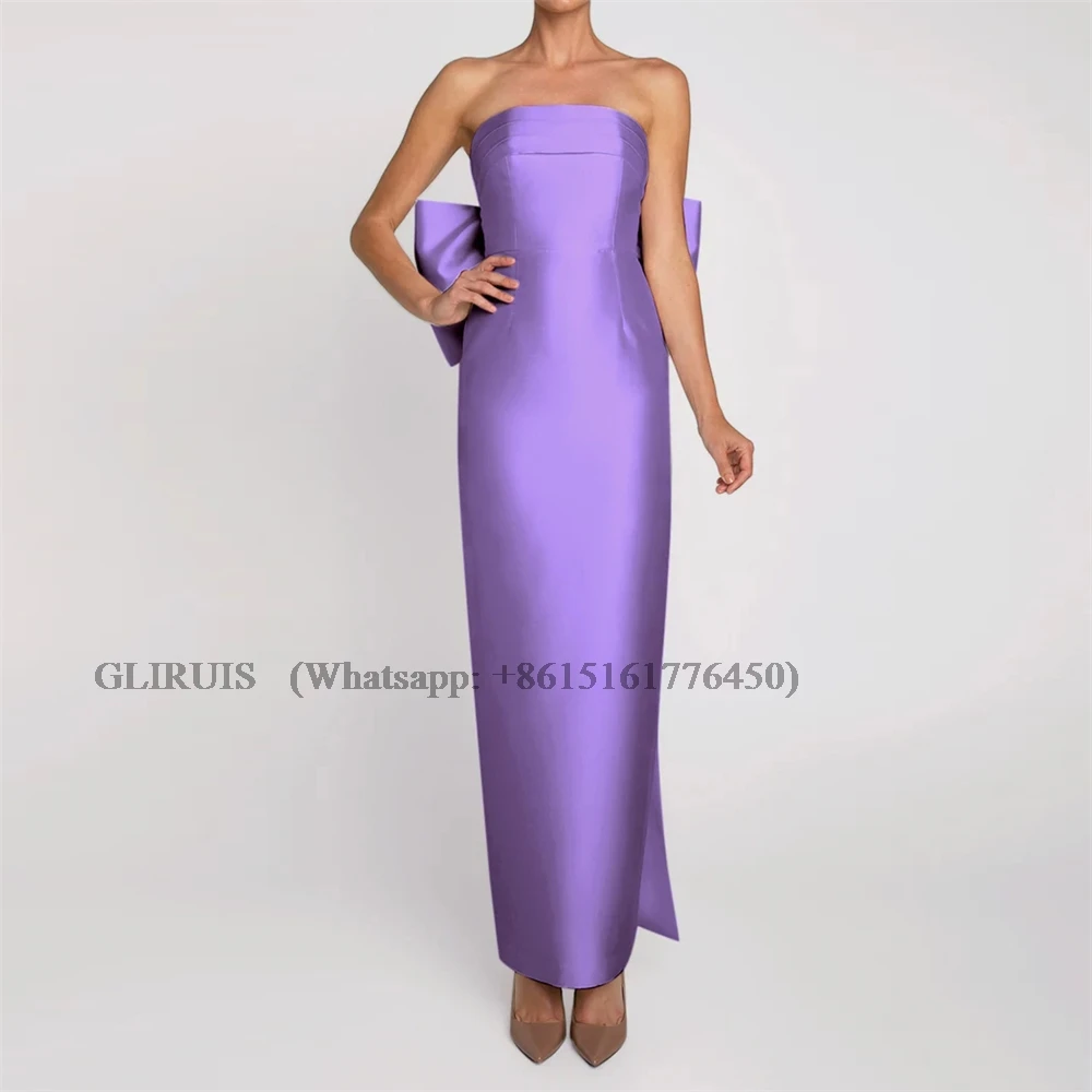 

Light Purple Prom Dress Long 2024 Big Bow Backless Strapless Simple Satin Pageant Evening Gowns Robe De Soiree Vestido Largo