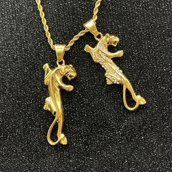 Hip Hop Gold Color silver 316L Stainless Steel with rhinestone Leopard Panther Animal Pendants Necklaces for Men Rapper Jewelry