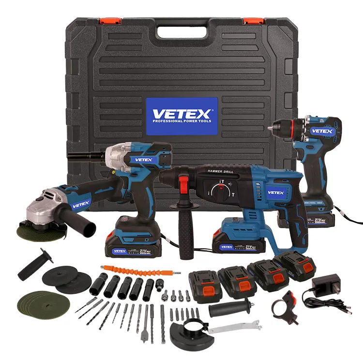 

Wholesale 21V Cordless Electric Tools Set 4 Machines Drill Hammer Angle Grinder Wrench With Batteries Brushless Tool Kit
